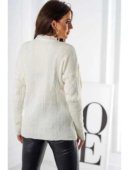 Svetr model 18970341 přes hlavu s módní vazbou ecru - K-Fashion