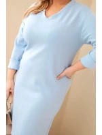 Dámská Plus Size model 21886493 máslová s výstřihem do V a rukávem modrá - K-Fashion