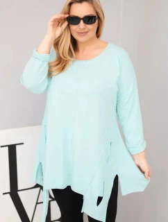 Dámská bavlněná blůza Plus Size s asymetrickým spodním lemem a výřezy mátová