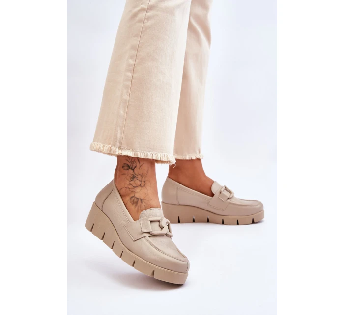 Kůže Wedge Mokasíny Béžove Felicita