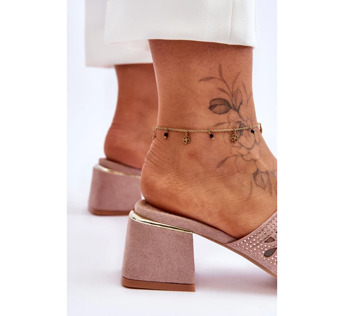 S.Barski Síťované pantofle na podpatku KV-612-1 Nude