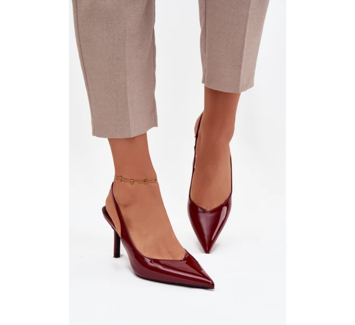 Dámské lakované lodičky na jehlovém podpatku Phelia – bordové Dámské lakované lodičky na jehlovém podpatku Phelia – bordové
