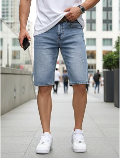 Pánské džínové šortky s páskem SX2577 modré - FashionStreet
