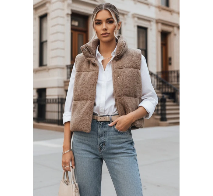 BEEWARM dámská vesta z ovčí kůže v barvě camel FashionStreet TY3800