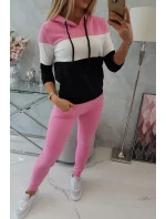 Barevná pruhovaná souprava světle růžová+ecru