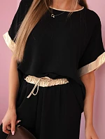 Viskózový komplet se zlatým lemováním černý