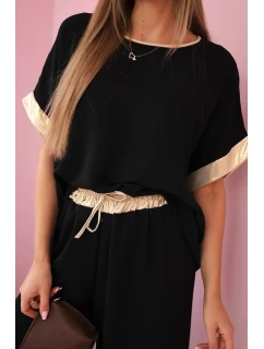 Viskózový komplet se zlatým lemováním černý