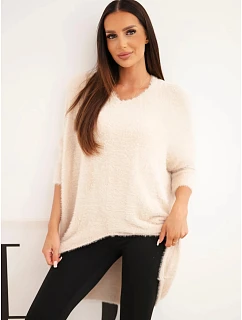 Dámský svetr Plus Size s výstřihem do V béžový