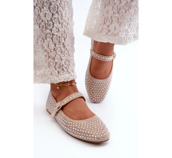 Eko Zamszové Baletky Ozdobené Béžové model 21666791 - Boto Eko Zamszové Baletky Ozdobené Béžové model 21666791 - Boto