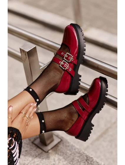 Dámské polobotky s pásky lakované bordové model 21671064 - Boto