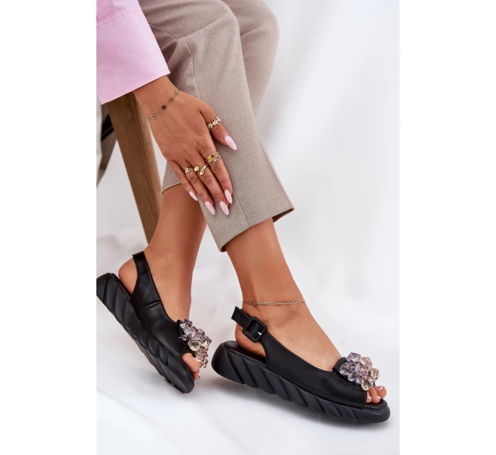 Dámské kožené sandály s krystaly Artiker 54C1628 černé