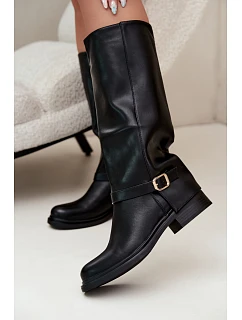 Dámské zateplené kozačky s přezkou Černé Elland