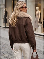 Dámská zimní bunda z semiše s kožešinou, hnědá, FashionStreet TY5694 Dámská zimní bunda z semiše s kožešinou, hnědá, FashionStreet TY5694