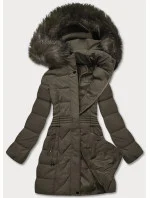 Dámská zimní bunda v army barvě s odepínací kapucí (16m9060-136)