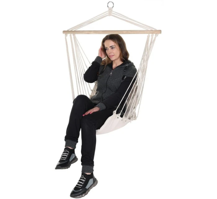 BRAZILSKÁ ZÁVĚSNÁ SEDAČKA HAMAK 100x50 cm PŘÍRODNÍ S VSTŘÍCNÝM PUSHEM BÍLÁ