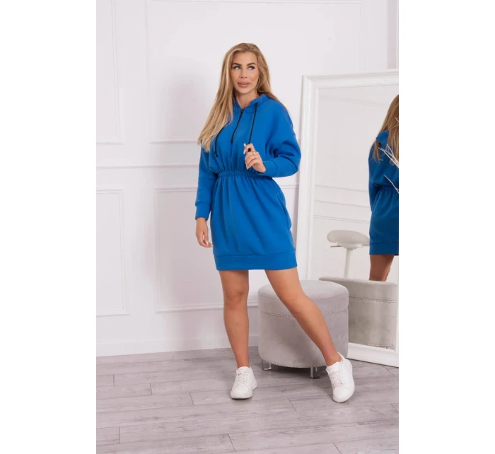 Zateplené šaty s kapucí chrpově modré Zateplené šaty s kapucí chrpově modré