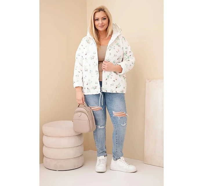 Dámská jarní bunda Plus Size s drobným květinovým vzorem mentolová