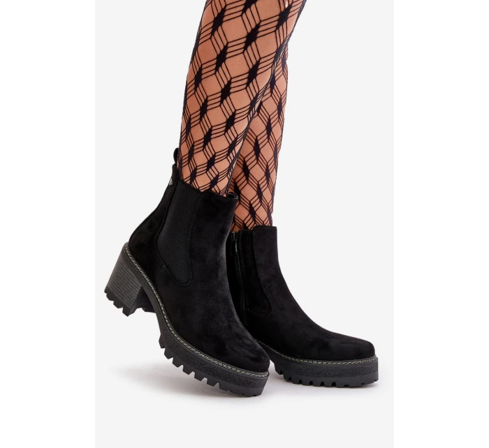 Dámské Botky Zateplené Na Podpatku Eko Semišové Černé Irissinae Dámské Botky Zateplené Na Podpatku Eko Semišové Černé Irissinae