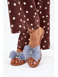 Dámské Pantofle Na Plochém Podpatku S Mašlí Džínové model 21704157 - Boto