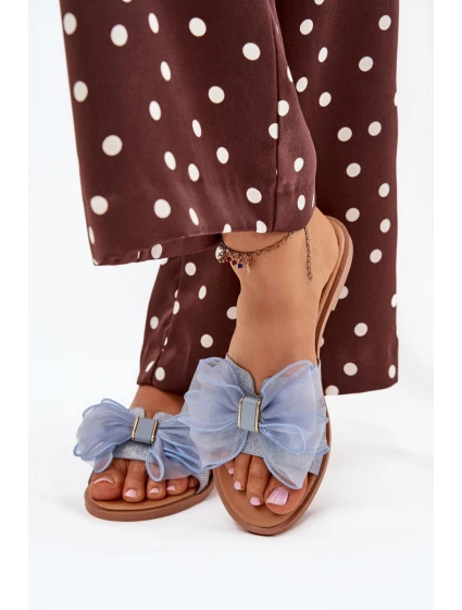 Dámské Pantofle Na Plochém Podpatku S Mašlí Džínové model 21704157 - Boto