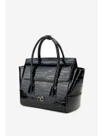 Lakovaná kabelka kufřík s rytím NOBO BAG5810-M20 Černá