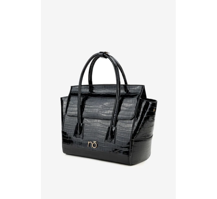Lakovaná kabelka kufřík s rytím NOBO BAG5810-M20 Černá