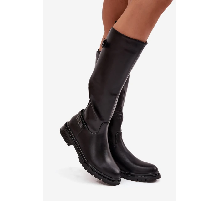 dámské kozačky na nízkém podpatku s přezkami Černé model 21714944 - Boto