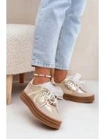 Dámské tenisky na platformě s ozdobami – béžovo-zlaté Vinness Dámské tenisky na platformě s ozdobami – béžovo-zlaté Vinness