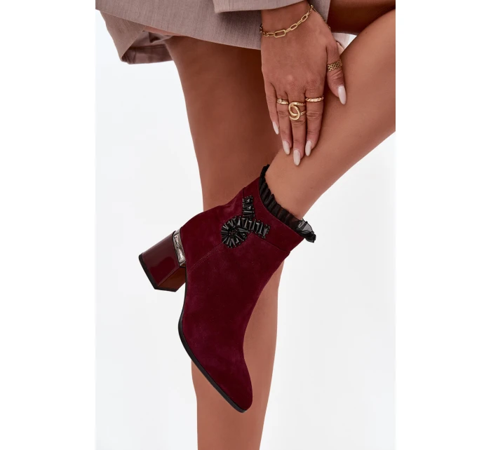 Dámské zateplené kotníkové boty z přírodního semiše D&A - bordó Dámské zateplené kotníkové boty z přírodního semiše D&A - bordó