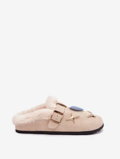 Dámské domácí pantofle se sponou a kožíškem – béžové Thalora