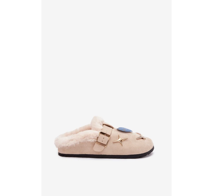Dámské domácí pantofle se sponou a kožíškem – béžové Thalora Dámské domácí pantofle se sponou a kožíškem – béžové Thalora