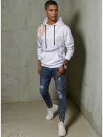Pánská mikina s kapucí s potiskem bílá FashionStreet BX5574 Pánská mikina s kapucí s potiskem bílá FashionStreet BX5574