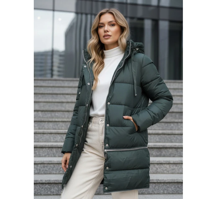 FashionStreet dámská zimní dlouhá zelená bunda TY5138