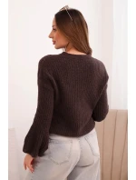 Dámský svetr z baby alpaky s model 21780851 rukávy hnědý - K-Fashion