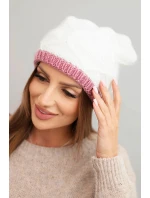 Dámská zimní čepice z vlny s propleteným vzorem K443 bílá + růžová