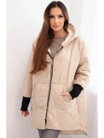 Dámská zimní bunda Plus Size prošívaná s kapucí béžová Dámská zimní bunda Plus Size prošívaná s kapucí béžová