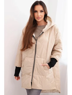 Dámská zimní bunda Plus Size prošívaná s kapucí béžová