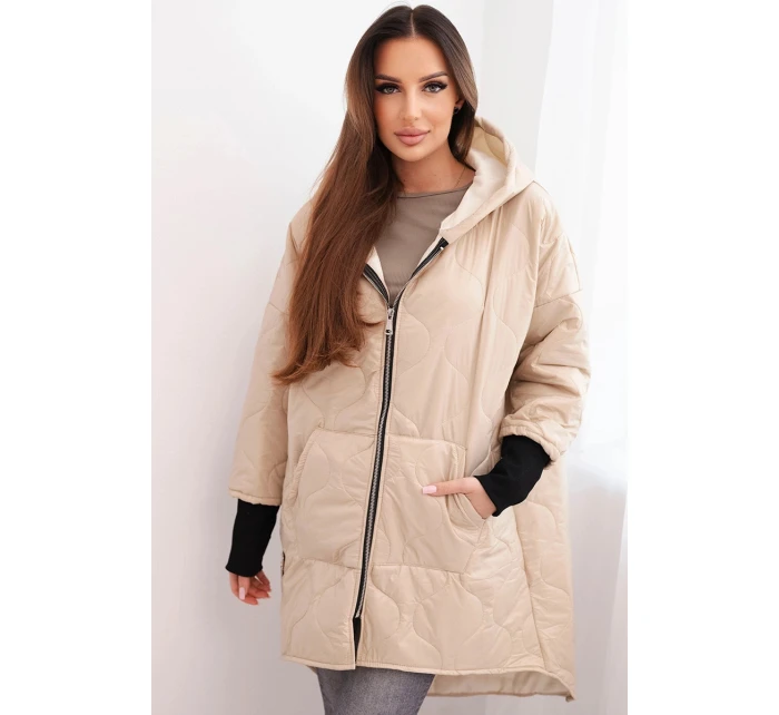 Dámská zimní bunda Plus Size prošívaná s kapucí béžová Dámská zimní bunda Plus Size prošívaná s kapucí béžová