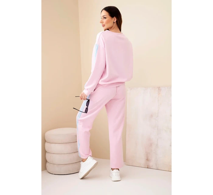 Dámský viskózový máslový komplet s lampasy pudrově růžová