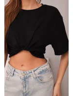 Dámská bavlněná základní halenka s krátkým rukávem černá Dámská bavlněná základní halenka s krátkým rukávem černá