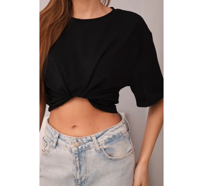 Dámská bavlněná základní halenka s krátkým rukávem černá Dámská bavlněná základní halenka s krátkým rukávem černá