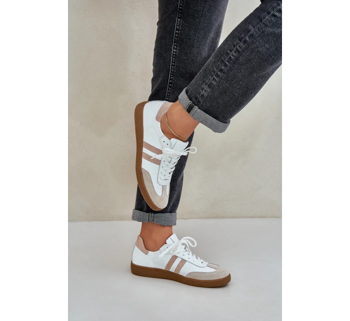 model 21684277 Kožené Nízké Sneakersy Dámské Béžové - Zazoo