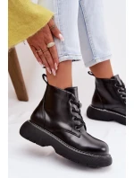 Dámské zateplené kotníkové boty na platformě s šněrováním Černé model 21935154 - Boto