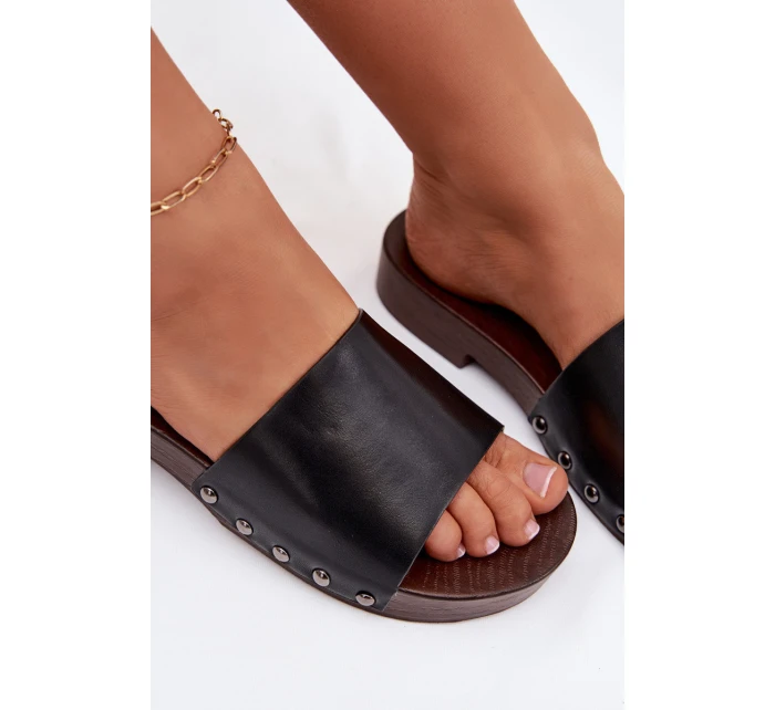 Dámské pantofle s přezkami na nízkém podpatku Černé Brinalle