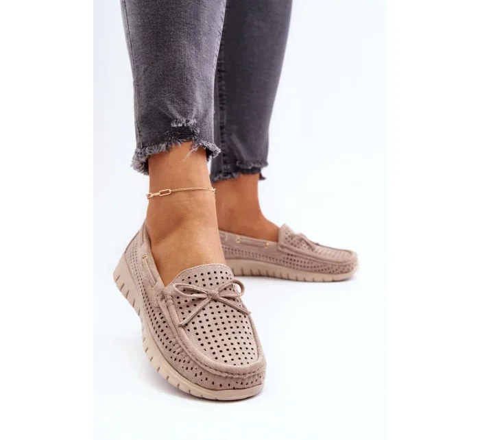 Béžové dámské mokasíny s mašlí