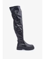 Kozačky nad kolena na plochém podpatku černé Feliri