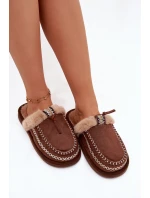 Dámské pantofle s kožešinou Hnědá model 21949103 - Inello