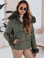 Dámská prošívaná krátká bunda s kožešinou zelená FashionStreet TY5068