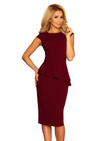 Elegantní dámské midi šaty v bordó barvě s volánkem model 6261782 - numoco