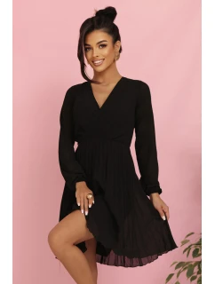 ISABELLE plisované šaty s dlouhými rukávy a výstřihem BLACK model 21215944 - numoco